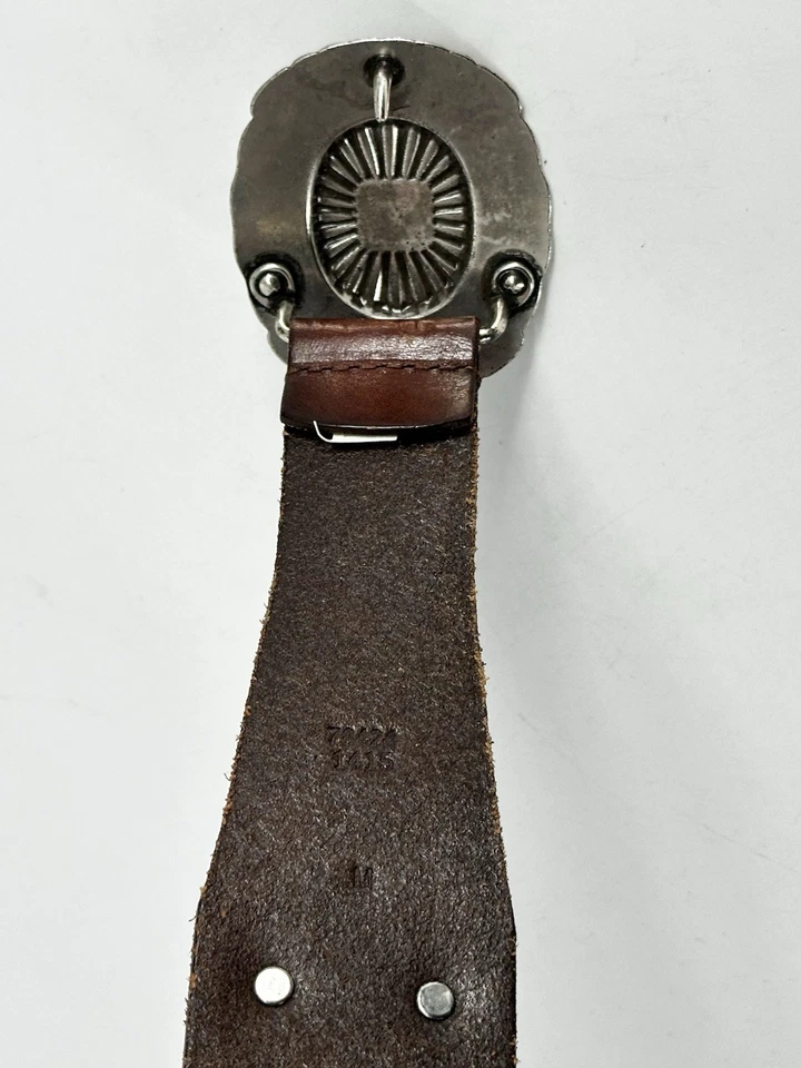 R.L.L RALPH LAUREN Cinturón de Cuero Marrón Concho Plateado Turquesa Occidental MEDIANO Foto 4 de 4