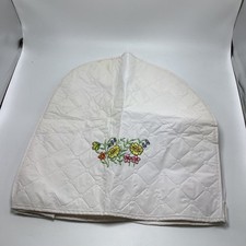 Vintage Quilted Vinyl Appliance White Cover Floral Embroidery