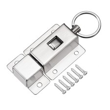 Door Barrel Bolt, Stainless Steel Ring-Pull Spring Loaded Sliding Lock w Screw