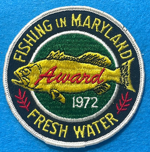 Vintage 1972 Fresh Water Fishing In Maryland Patch Gold Bass Award 4"