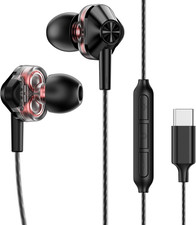 USB-C Wired in-Ear Earbuds, Dual Driver Hi-Fi Headphones with Mic, Noise Isolati