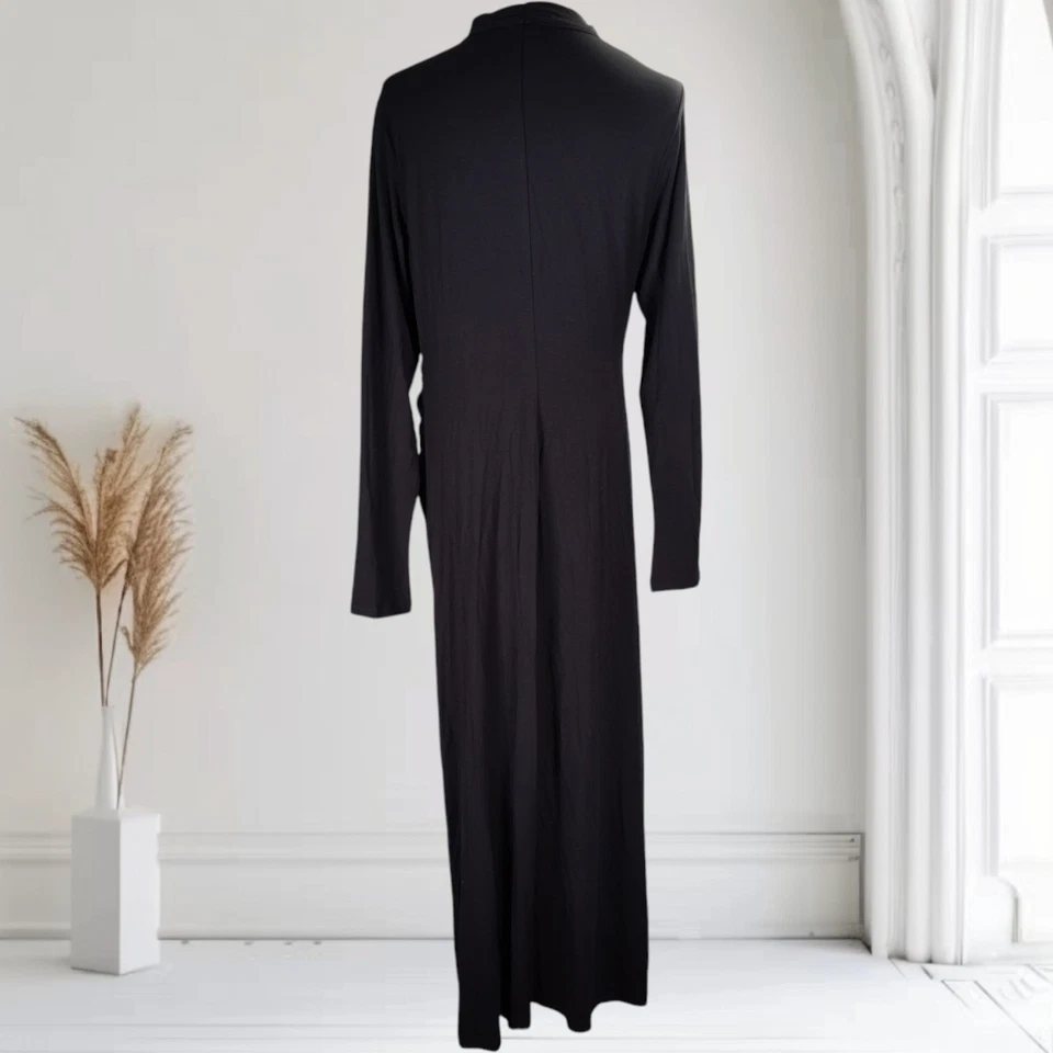 Vestido Vince Acanalado Manga Larga Cuello Alto Talla L Negro Rayón Jersey Modesto Foto 4 de 4