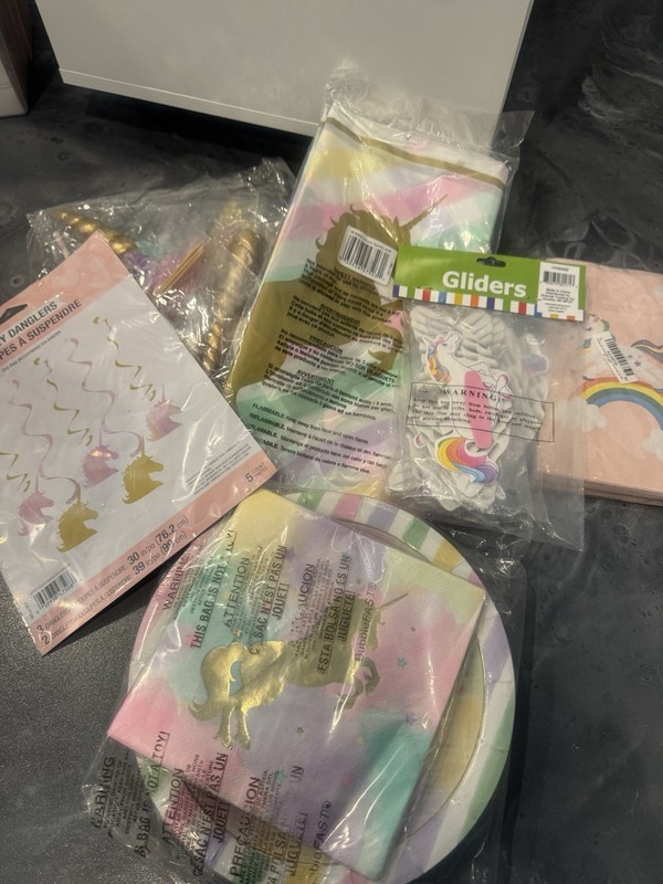 Unicorn Birthday Party Supply Kit w/ Plates Napkins Tablecloth Gliders