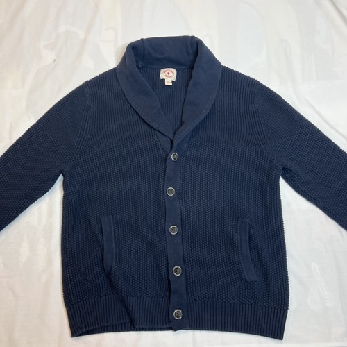 Brooks Brothers Large Shawl Collar Button Up Navy Cardigan Sweater Mens Cotton