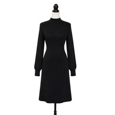 Style & Co. Deep Black Ribbed Knit Mock Neck Cuffed Sleeve Sweater Dress XS