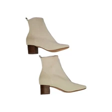 Joie Neely Sock Ankle Women's Boots, Beige Blocked Heel, Ribbed Knit Size 6.5