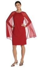 R&M Richards Red Chiffon Cocktail Dress w/ Sheer Sleeves Size 22