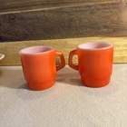 VINTAGE ANCHOR HOCKING FIRE-KING CUPS D HANDLE MUGS RED SET OF 2 STACKABLE
