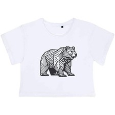 'Geometric Bear' Women's Cotton Crop Tops (CO052644)