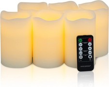 6PC Flickering Flameless LED Real Wax 3x5 Pillar Dimmable Candles Remote/Timer