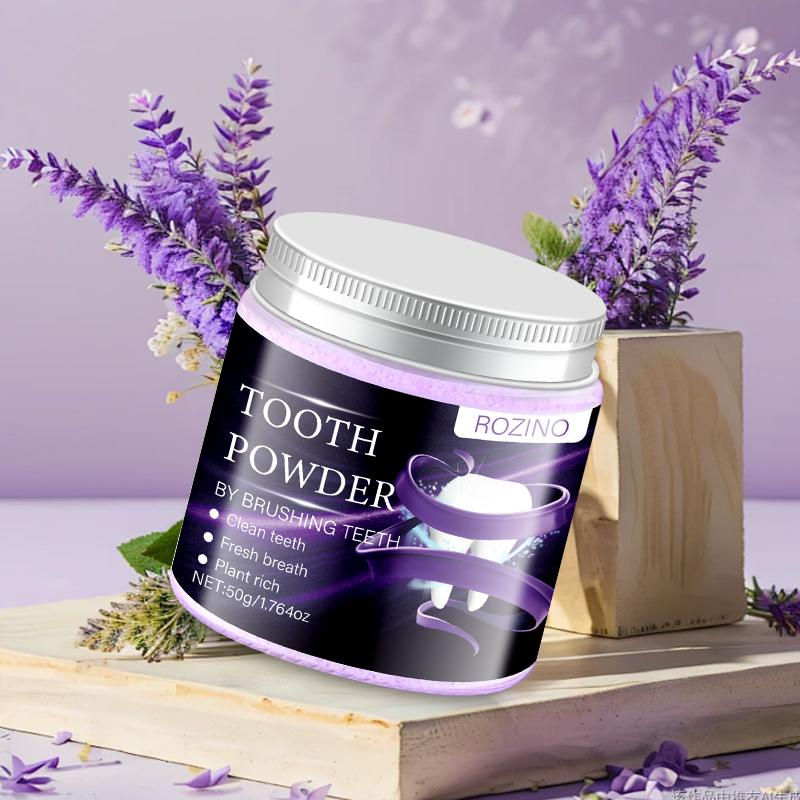 ROZINO Purple Tooth Powder 50G in Clear Jar for Clean Teeth