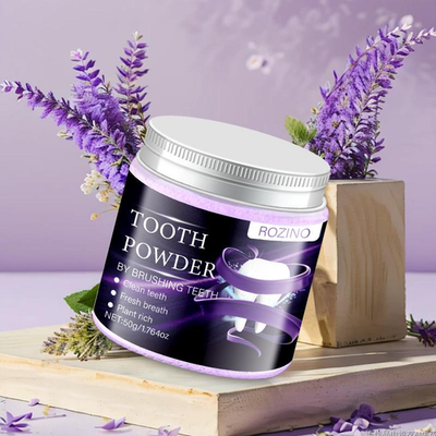 ROZINO Purple Tooth Powder 50G in Clear Jar for Clean Teeth