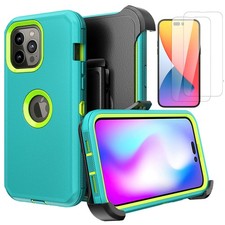 For iPhone 14 Pro Max 14 Plus 14 Case Cover Belt Clip Kickstand Tempered Glass