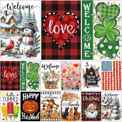 Set of 12 Double-Sided Seasonal Garden Flags, 12 x 18 Inches, Small Outdoor