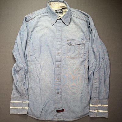 Fender Shirt Mens Medium Blue Chambray Long Sleeve Snap Button Up Rock & Roll