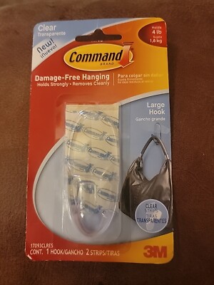 Command Large Clear Hook 17093CLR-ES DamageFree 4LB Hang Strong, 1 Hook 2 Strips