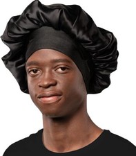 Niagara Mulberry Silk Bonnet for Men - Black Bonnet for Sleeping Men - Revers...