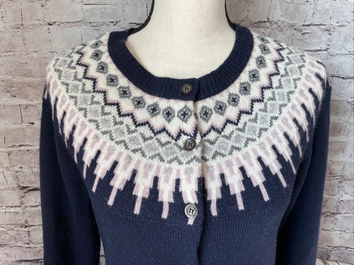 Cambridge Dry Goods Lambs Wool Sweater Blue Fair Isle Button Down S