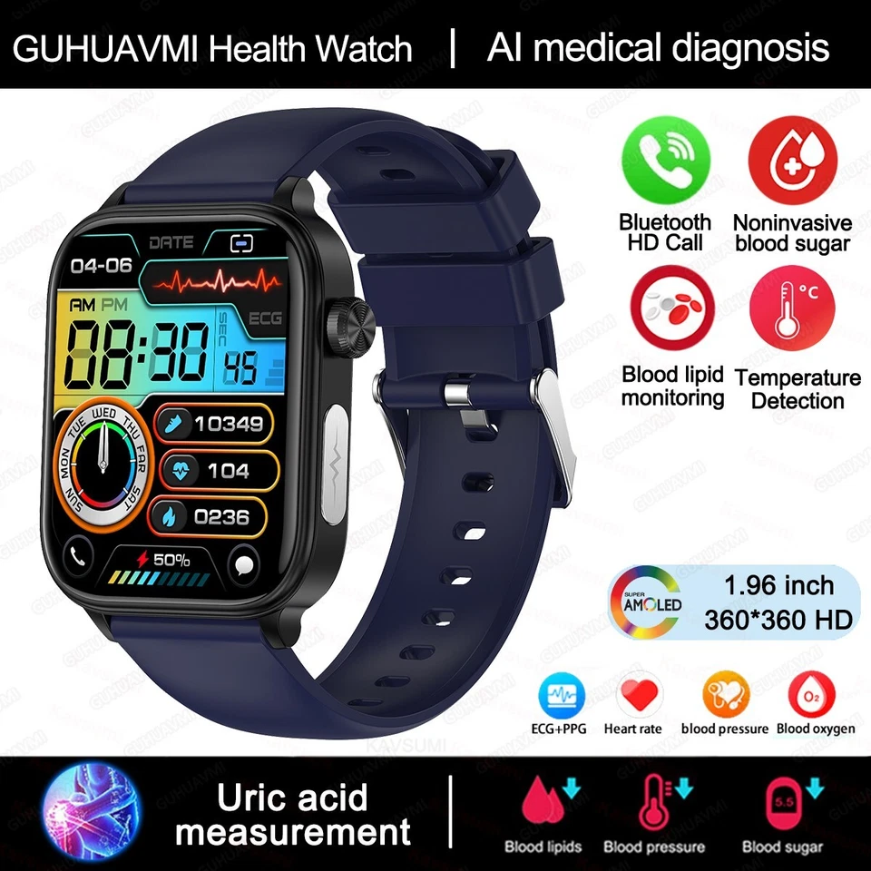 2024 Smartwatch HD Gesundheit Sport iOS Android AMOLED Blutzucker Harn.EGK uvvm - Bild 2 von 4