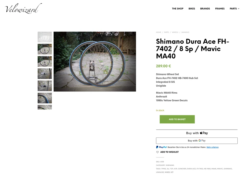 Shimano Dura Ace FH 7402 HB 7400 / Mavic MA40 36H 7 8 Sp UG Clincher Wheel Set - Bild 3 von 4