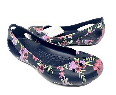 New Crocs Womens Kadee Graphic Print Ballet Flats Size 6 Black NEW WITH TAGS