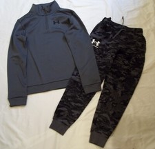 Under Armour 2 Piece Boys Pullover CAMO Joggers YMD YLG Medium Large Black Gray