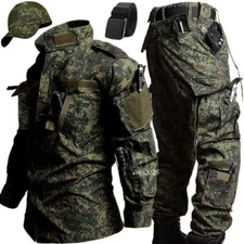 2pc Camo Jacket Military Uniform Hunting Set Outfit Coat Top Pants Security Army