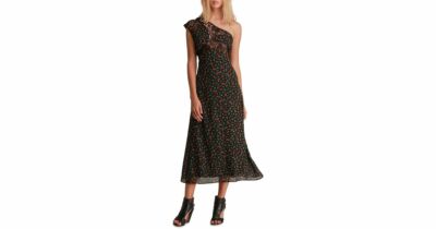 NWT One Shoulder Black Floral Waist Tie Dress Size 6 | eBay