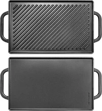 Cast Iron Reversible Grill Griddle, Double Sided for Gas Grills and Stove Tops