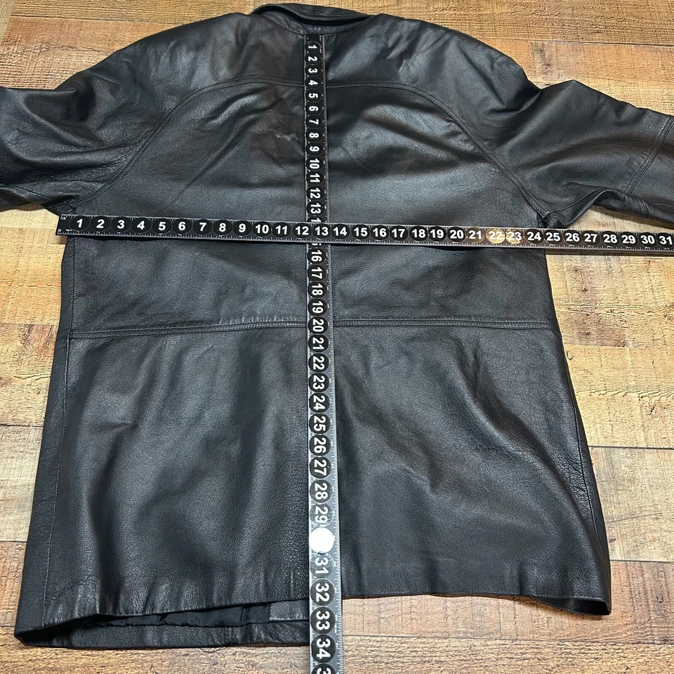 Abrigo Savannah para mujer 1x chaqueta de cuero negro abotonada longitud más larga Y2K Foto 3 de 4