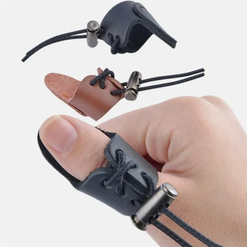 Hunting Cow Leather Finger Guard Archery Thumb Ring Protect Gear Adjustable Bow - Image 3 of 4