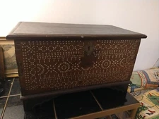 Antique Eastern Wood Chest/ Trunk, Mother of Pearl Inlay Box 