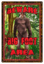 Vintage Style Metal Sign Beware Big Foot Area Funny Warning 12 x18