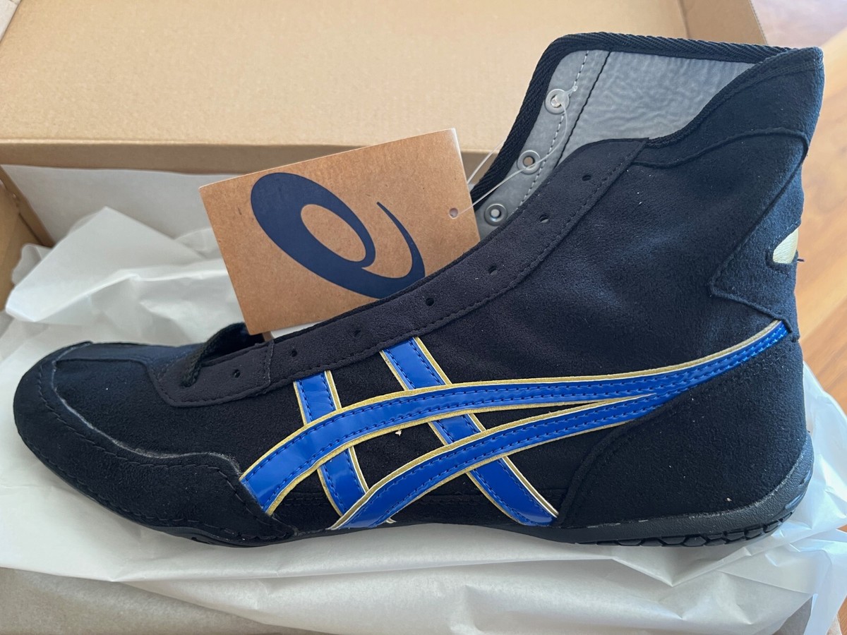 ASICS Wrestling Shoes 1083A001 Black x Blue Gold Edge Successor to