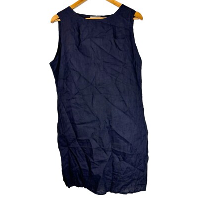 Fabiana Tesi Italian Linen Shift Dress Navy Blue Large Minimalist Classic |  eBay