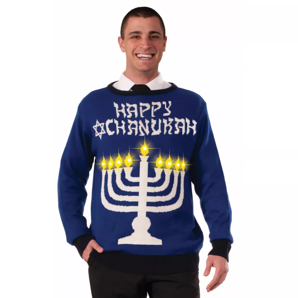 Happy Chanukah Hannukah Light Up Ugly Christmas Sweater Holiday
