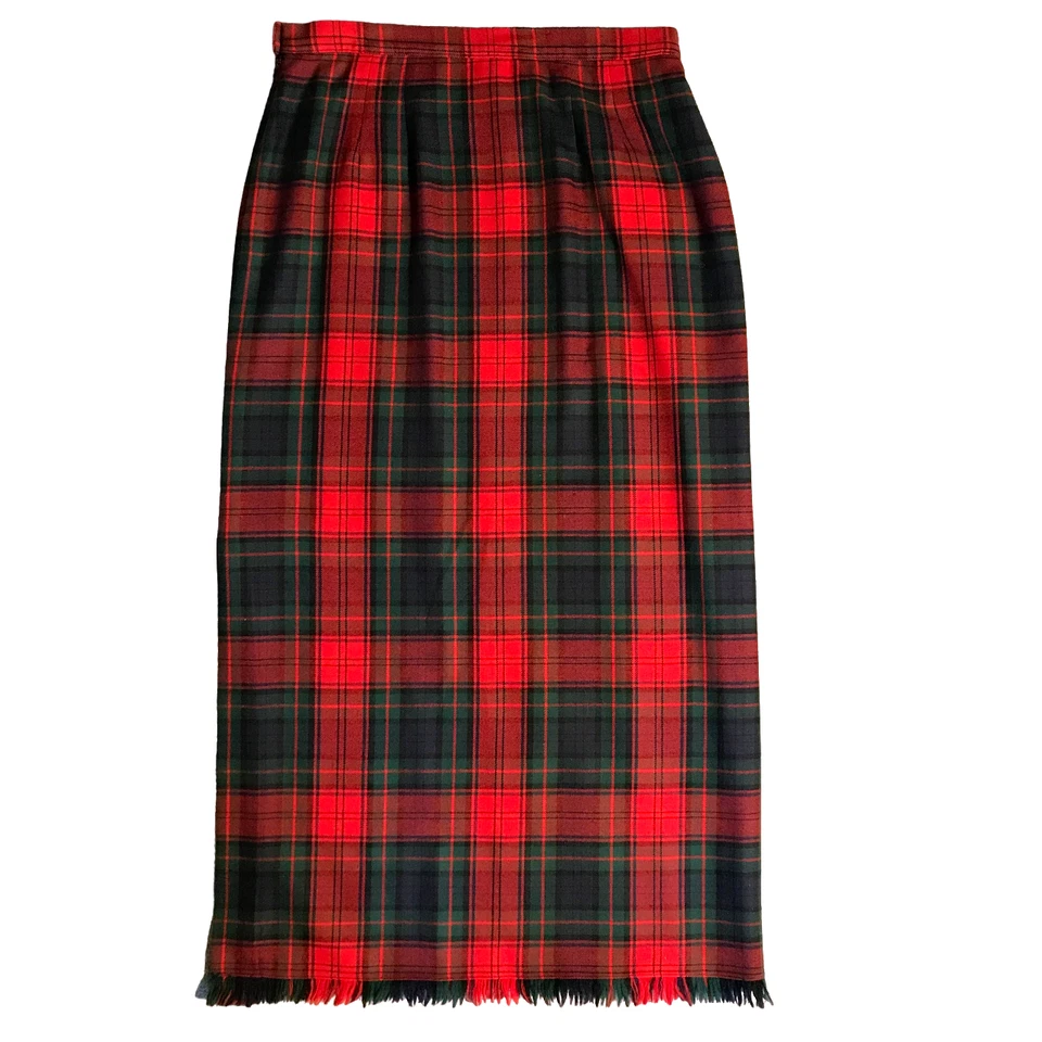 格子直笔中裙10内衬羊毛侧开衩女式Rafaella二手状况完好 — 第 2/4 张图片