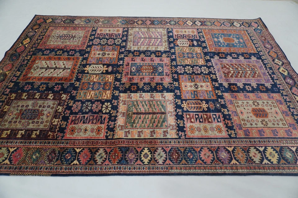 7 x 10 ft Navy Blue Samarkand Afghan Hand Knotted Wool Oriental Area Rug - Image 4 of 4