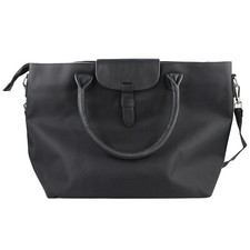 Canvas  Faux Leather Large Capacity Zip Top Black Silver Crossbody Tote Bag