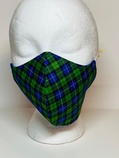 Washable reusable face mask homemade green and blue w/blue backing with elastic