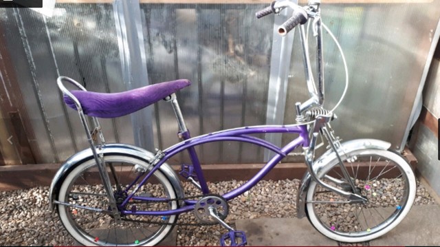 purple banana seat bike