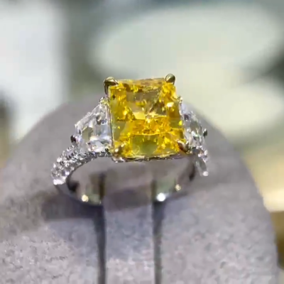 7ct vivid yellow tech diamond Ring 925 Silver 18k Gp Square Cut