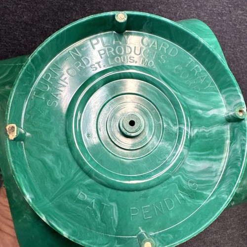 Vintage Green Marble Bakelite Turn-N-Play Canasta Tray Rotating Sanford Products - Picture 2 of 8