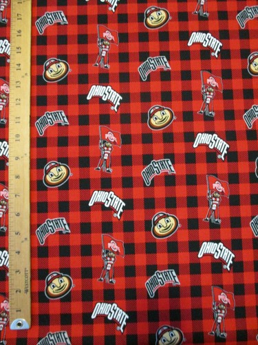 OHIO STATE UNIVERSITY BUCKEYES BUFFALO PLAID RED BLACK COTTON FABRIC FQ - Picture 4 of 5