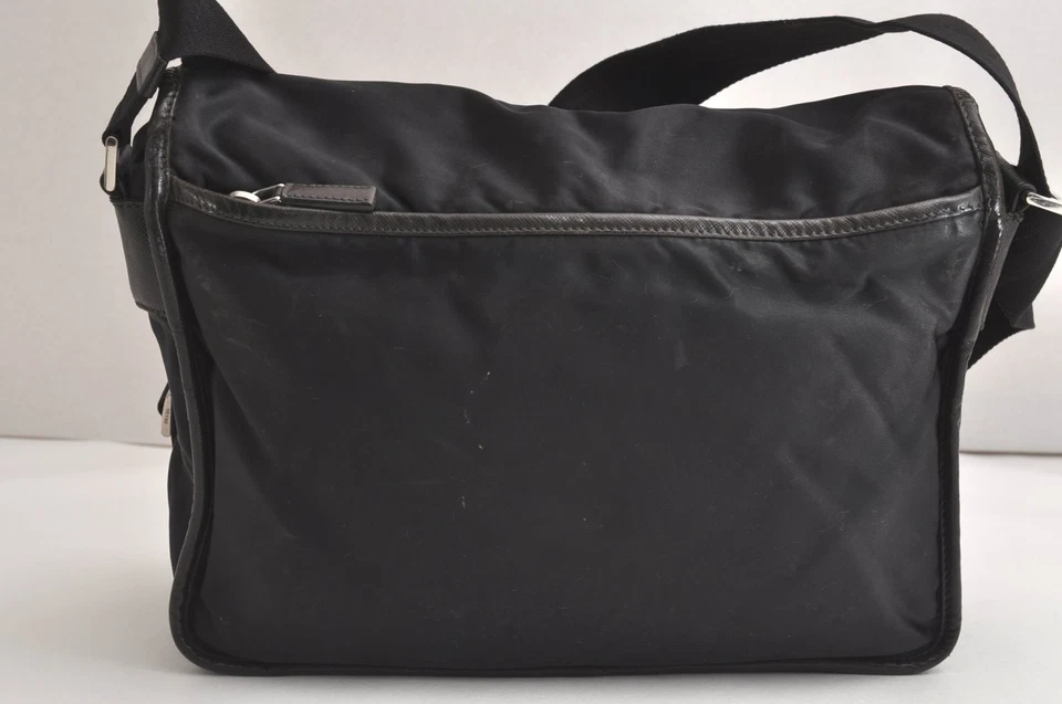 Auténtico bolso bandolera de hombro de cuero de nailon vintage de PRADA negro 4410N Foto 3 de 4