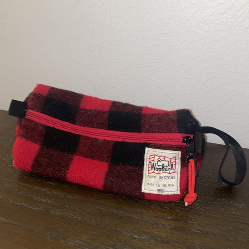 Topo Designs X Woolrich Plaid Rosso Scacchi Lana Pelle Kit Viaggio Borsa Marsupio