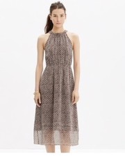 Madewell Silk Midi Dress in Diamond Tile Halter Sleeveless Lined Dress Size 0