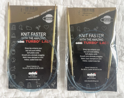 NEW x2 addi Turbo Lace Circular Knitting Needle Brass Skacel Germany 40  US 4 7
