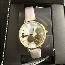 Disney Mickey Mouse Gold Tone Wristwatch Pink Strap in Original Box