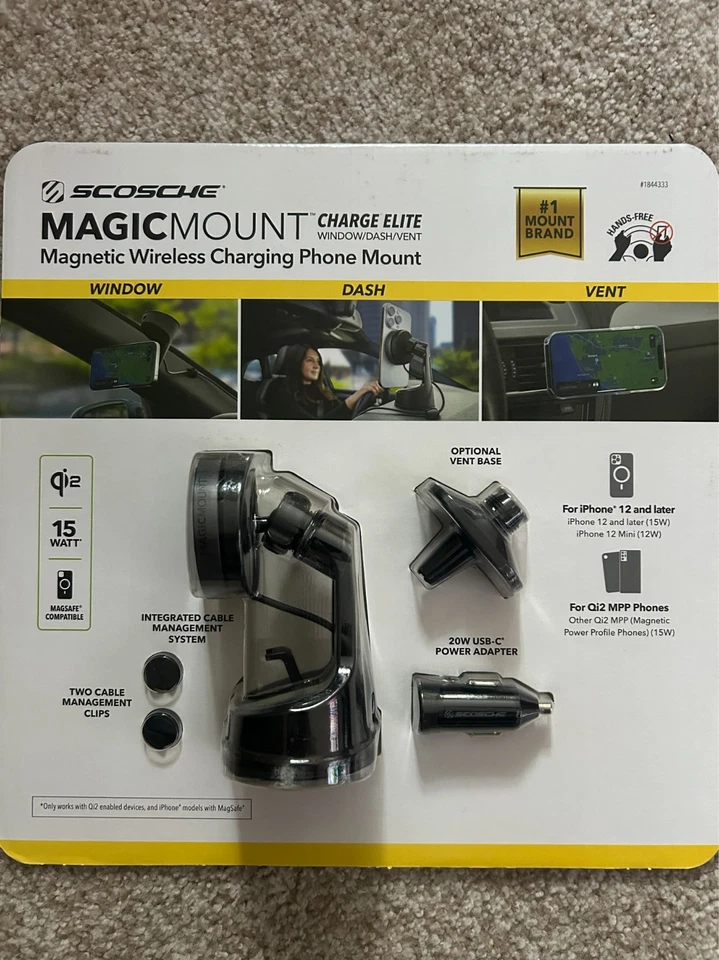 Scosche MagicMount Charge Elite 3-in-1 Window/Dash/Vent Wireless Charging Mount - Image 2 of 2
